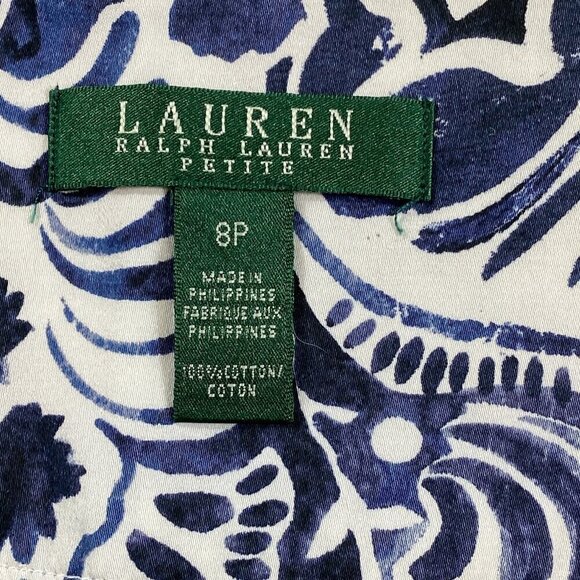 LRL Ralph Lauren Cotton Floral Flare Skirt Sz 8P Blue & White #328F - Picture 7 of 8